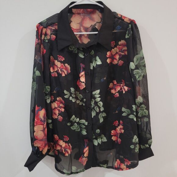 Unbranded Tops - Womens Top Size 2X Button Up Floral‎ Sheer Dark Romance Fairy Whimsigoth